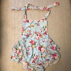 Floral ruffle romper swim suit/matching head band
